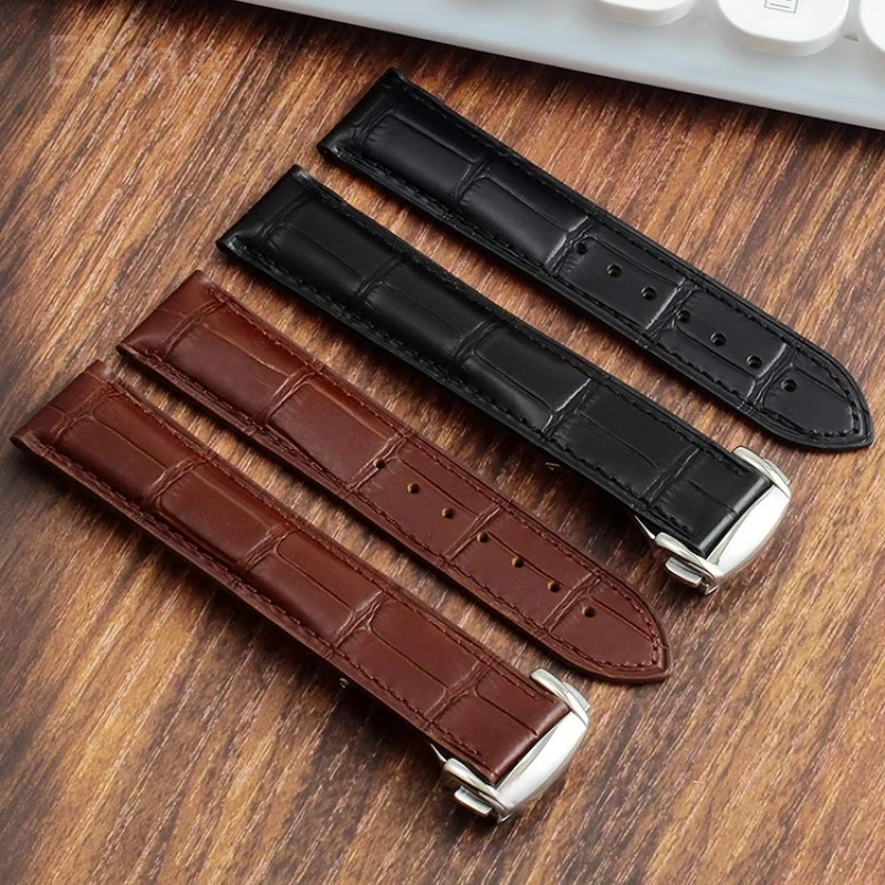 For Omega Exquisite Cow Leather Watchband Seamaster De Ville Speedmaster Series Men's and Women's Style Crocodile Embossing