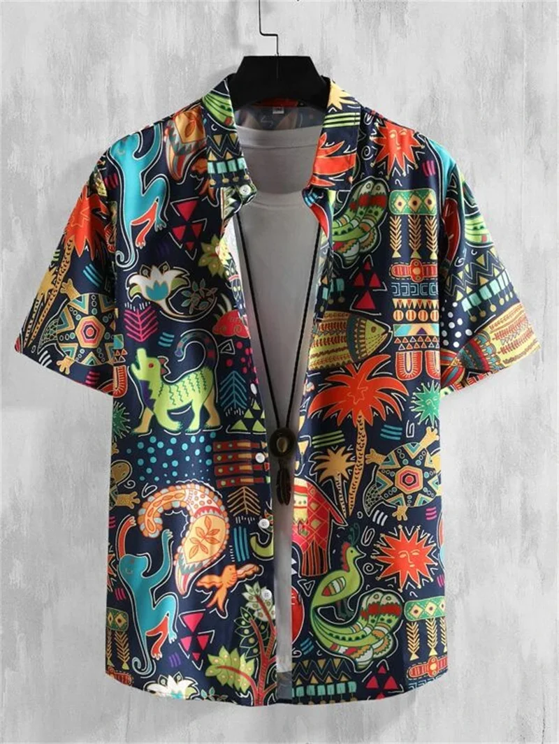 Hawaiian plant style men's shirts Summer beach party short sleeved shirt outdoor breathable top Fashion street clothing