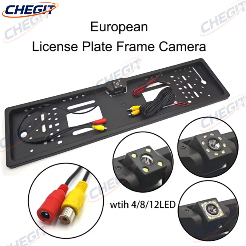 

Car Rear View Camera EU License Plate Frame Waterproof Night Vision Reverse Backup with 4/8/12 LED Lights European Style