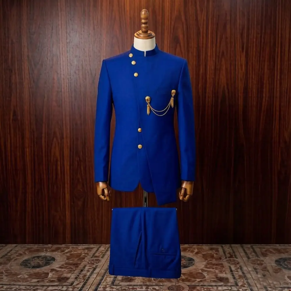 Single Breasted Men Suits with Stand Collar 2 Piece Wedding Tuxedo Gold Buttons Tassel Chain Embellishments Prom Evening 2026