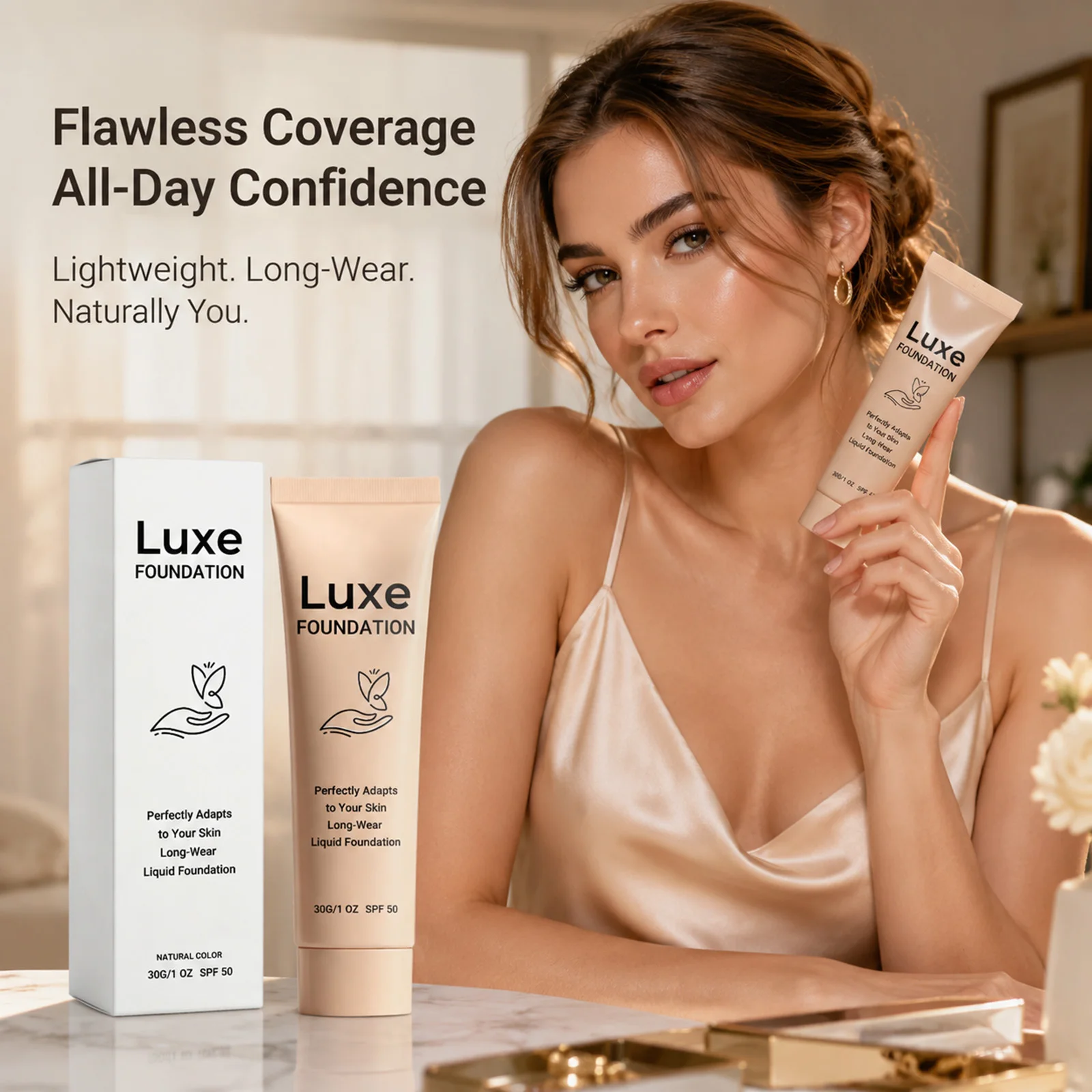 Luxuriöse Farbwechselnde Flüssige SPF50 Foundation Langanhaltend Hautfarb-Adaptierend Leichtgewichtig Natürliche Dunkle Töne Make-up Basis