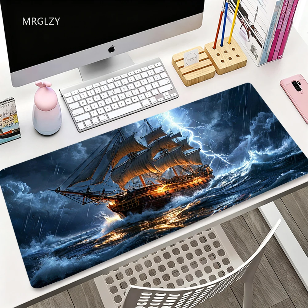 

Очень большие коврики для мыши с морским кораблем, большой коврик для мыши с прошитыми краями, коврик для клавиатуры XXL, подходит для дома, офиса и игр