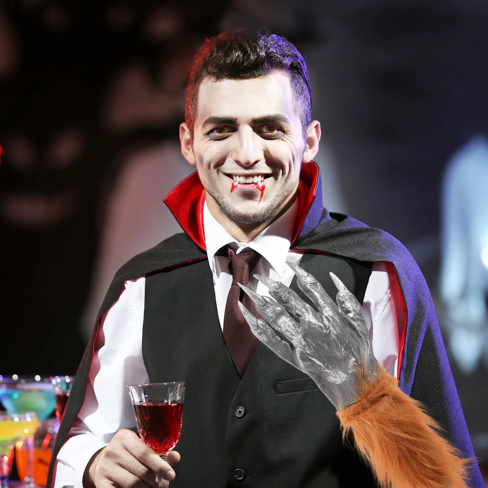 1 Pair Halloween Wolf Paw Claws Costume Hairy Animal Hands Horror Scary Gloves For Men Women Party Decor Furry Wolf