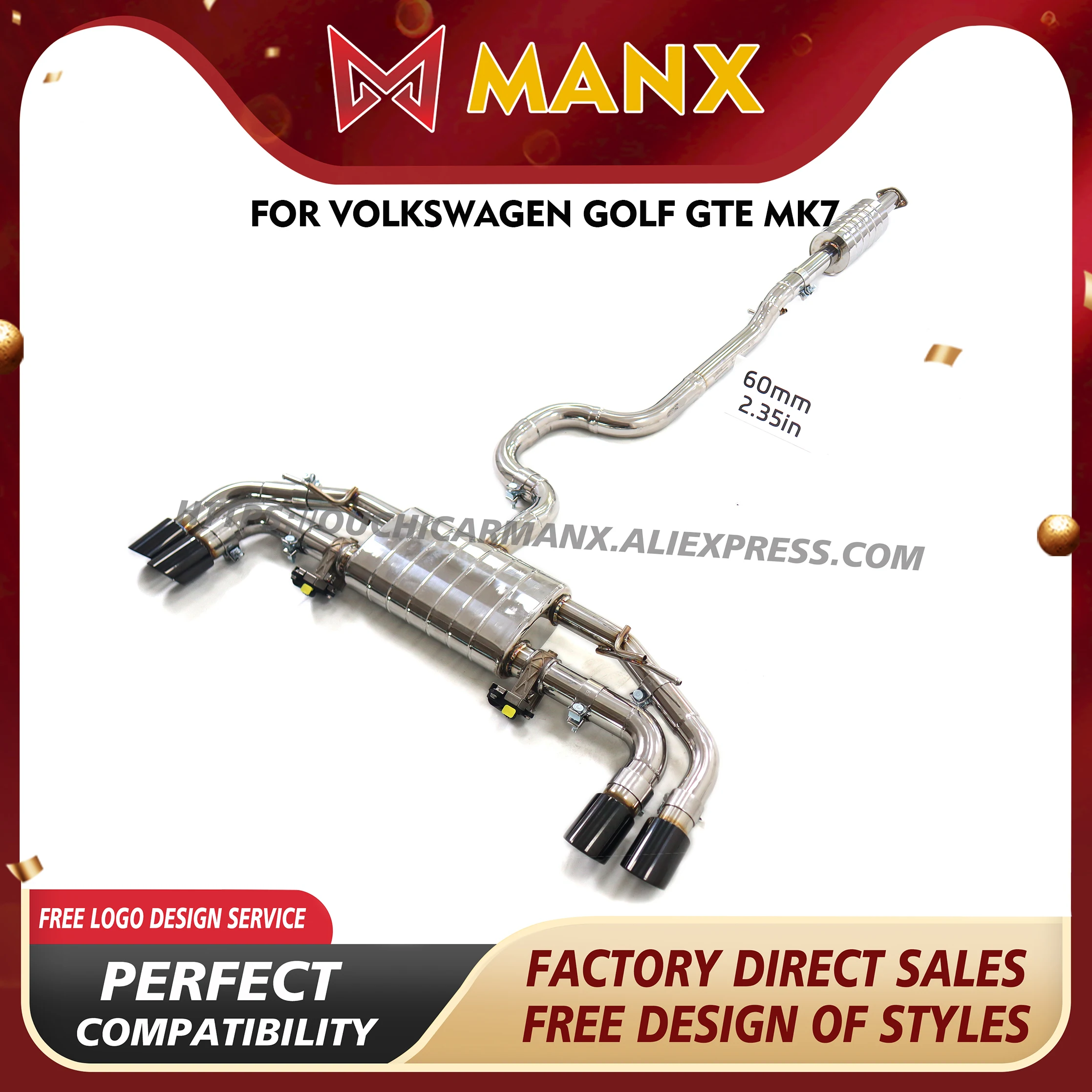 

MANX for Volkswagen Golf GTE MK7 SS304 Catback Exhaust system Electronic valve SS304 Replacement installation ﻿