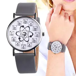 Dames Horloges Creatief Ontwerp Chemisch Element Markers Molecuul Patroon Horloges Lederen Band Quartz Polshorloge Horloge Vrouwen