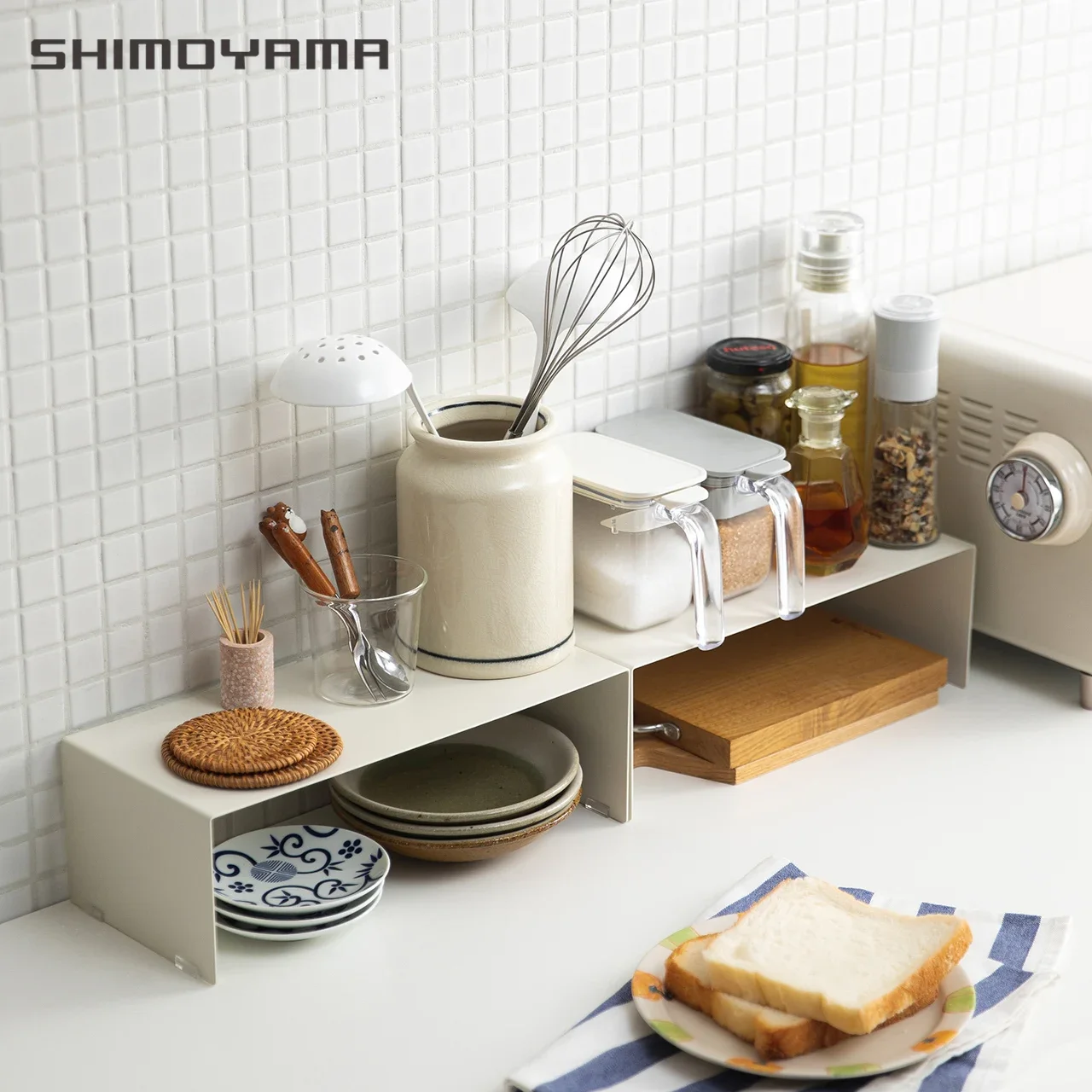 SHIMOYAMA Kitchen Countertop Layered Shelf Spice Rack Desktop Cabinet Metal Organizer Storage Holder Space Saving Pot Stand