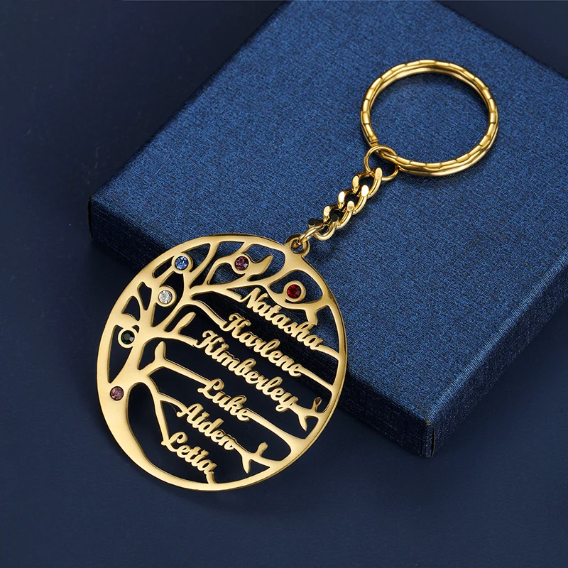Customized Stainless Steel 1-6 Names Tree of Life Keychain Heart Round Shape Multi-nameplate Letters Family Key Chain Women Gift - Image 5
