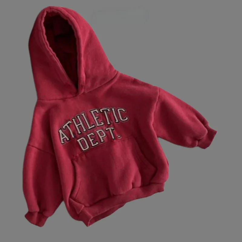 2025, Winter Neue Kinder Hoodie Plus Samt Dicke Mädchen Jungen Buchstaben Mit Kapuze Sweatshirt Baby Warme Fleece Tops Kinder Casual Kleidung – Detail 5