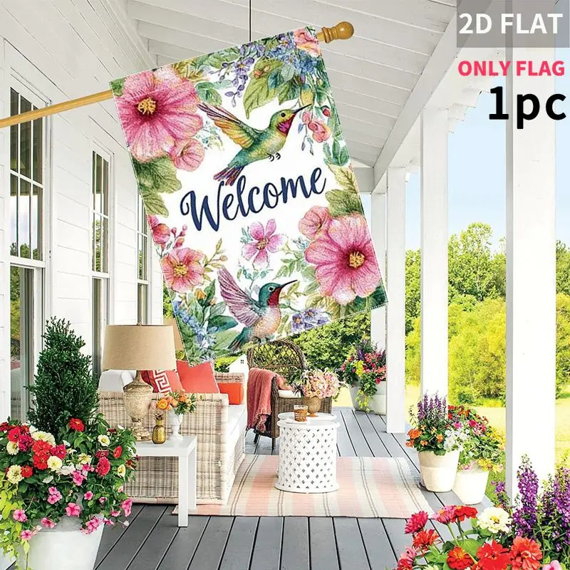 

2D FLAT 1pc Double-Sided Garden flag Floral Hummingbird Welcome Garden Pattern 28x40 Inch Polyester(Pole Not Included)
