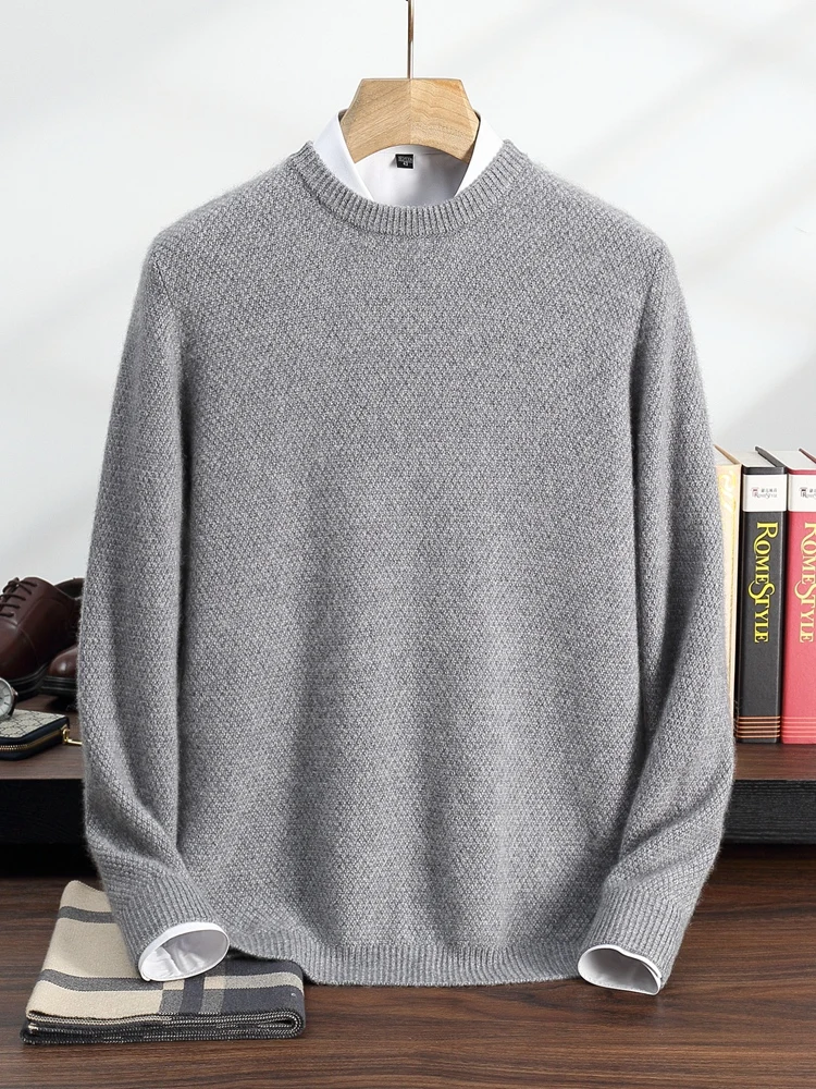 Triple Thick Sweater 100% Cashmere Sweater Men's Round Neck Knitted Hoodie Autumn/Winter Warm Long Sleeve Casual Men's Wear