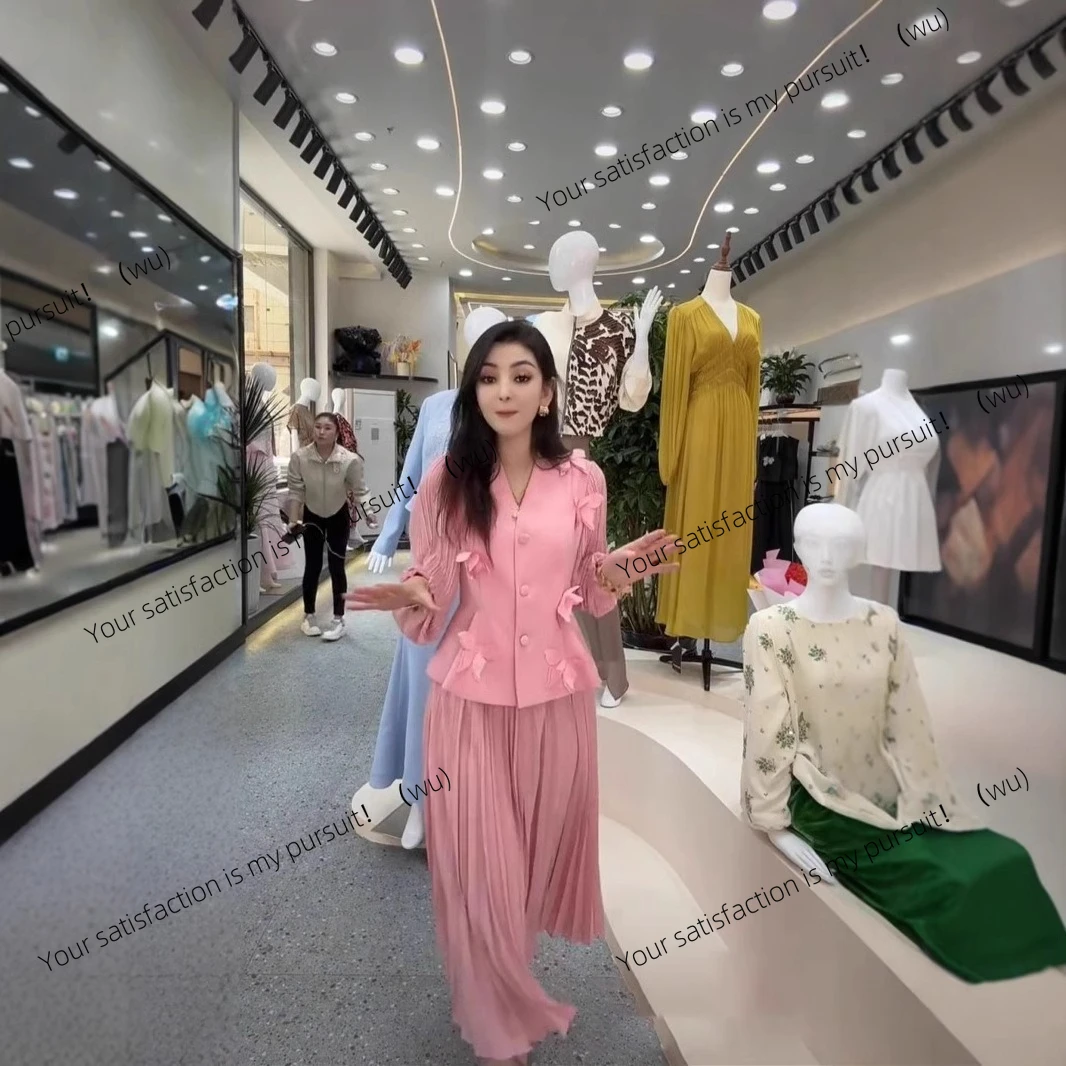 

25. Новый европейский и американский стиль, французский темперамент, v-образный вырез, дизайн, темперамент, плиссированная юбка знаменитостей