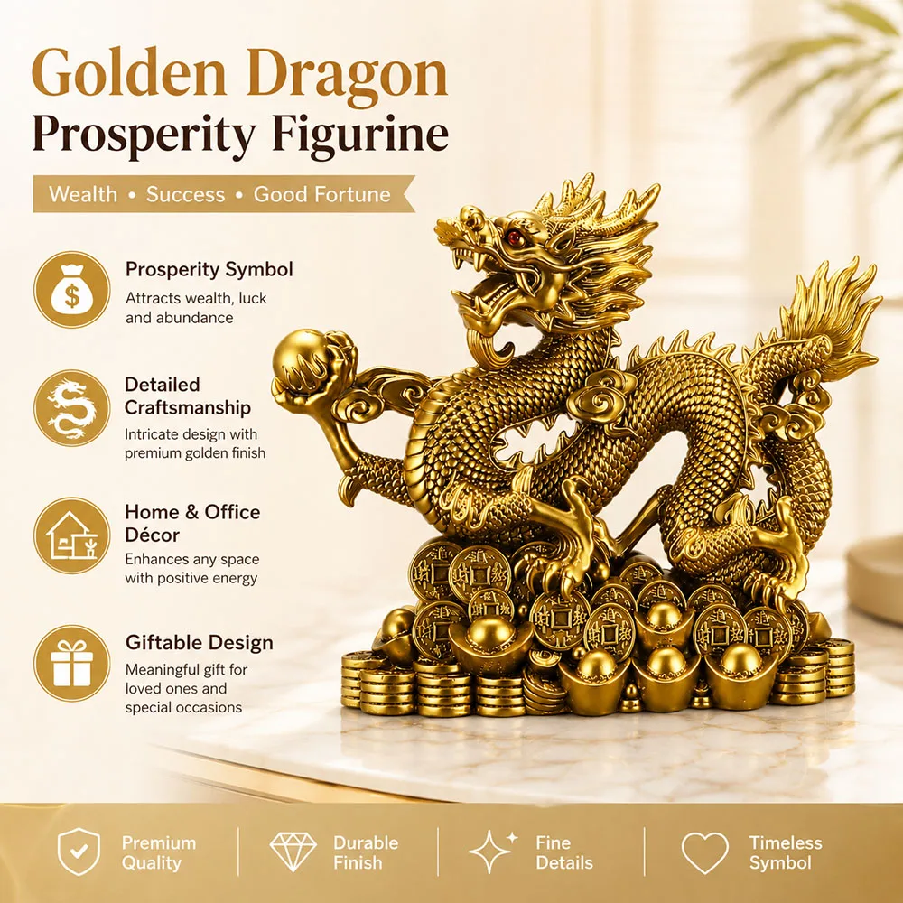 Feng Shui Antique Imperial Dragon Statue Wealth Handcrafted Zodiac Mascot Home Office Entryway Decor Chinese Culture