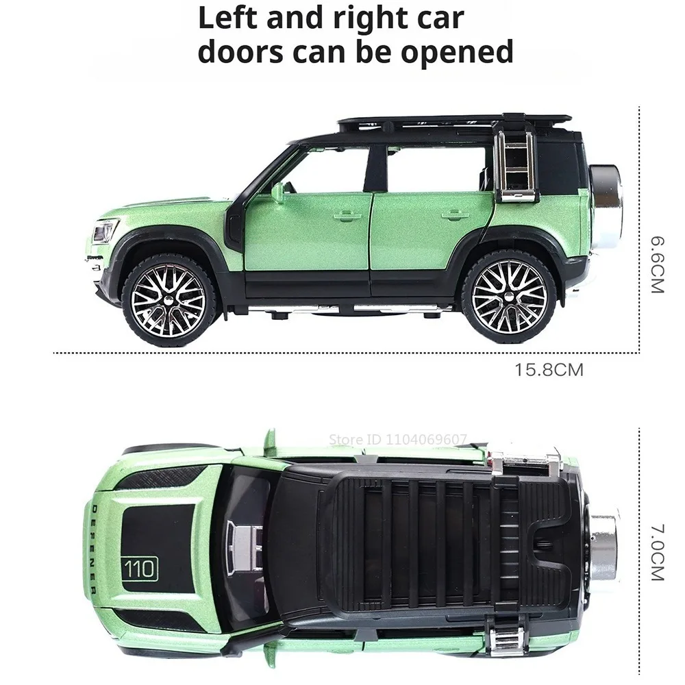 1:32 Land Defender Range Rover Model Speelgoedauto Legering Diecast Geluid Licht Deur Geopend Trek Simulatie Terreinwagen voor Kid