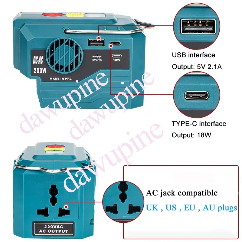 

Power Tool Parts AC 220V Inverter Adapter For Makita For Dewalt For Bosch For Milwaukee For Ryobi 18V Li-ion Battery LED Lights
