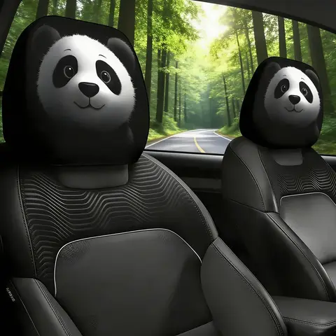Panda Pattern Car Headrest Cover, Double-sided Headrest Protector, Fashion Auto Interior Decor Accessory