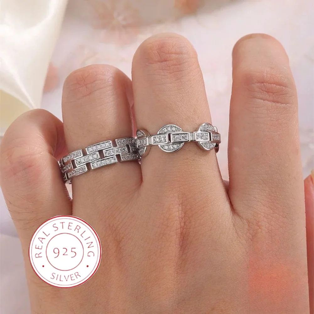 French Minimalist Luxury Style - Geometric Irregular Shape Combination Ring - High-quality 925 Silver Set with Moissanite Ring