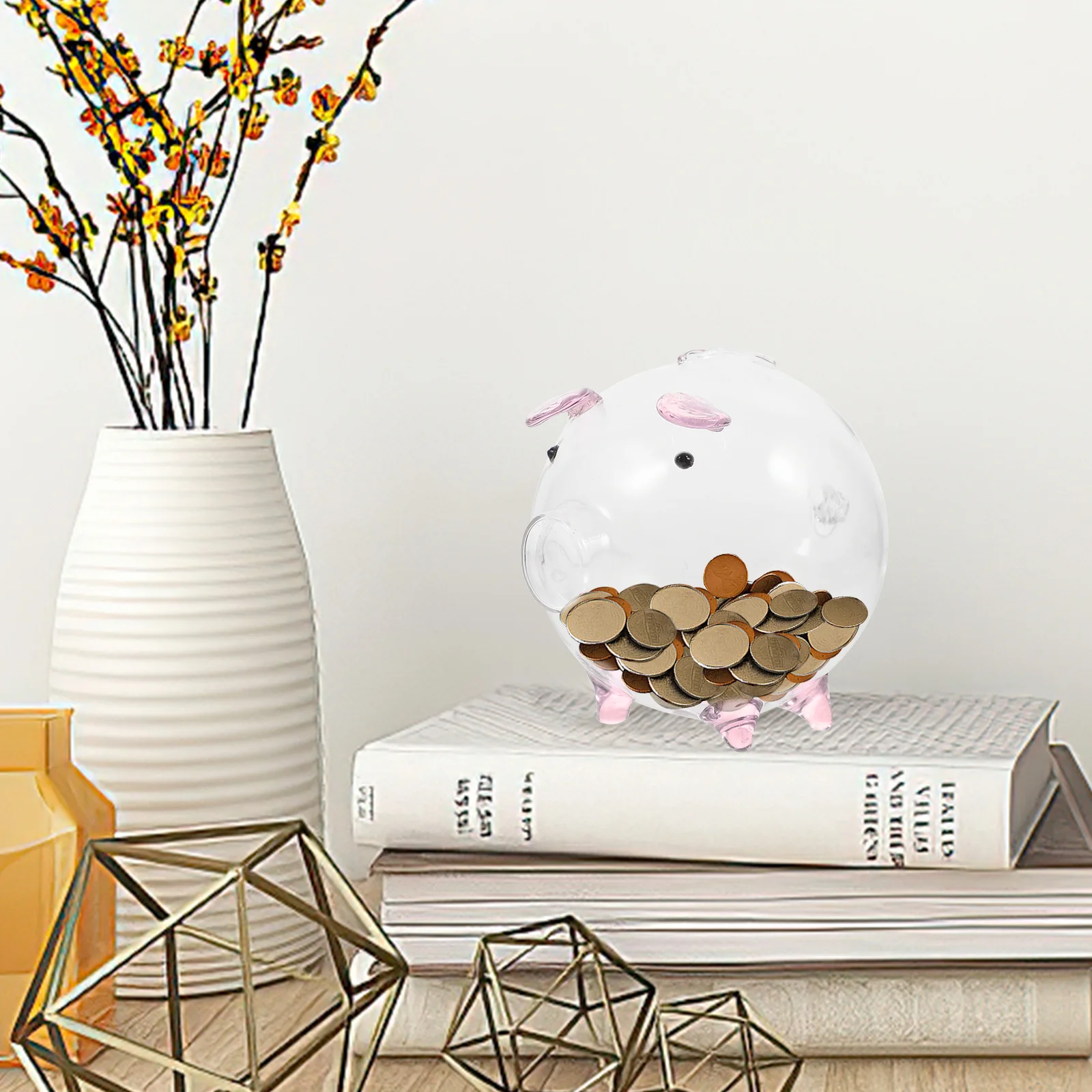 

Creative Piggy Bank for Clear Glass Money Pot Eye-Catching Pig Design Birthday Gift Glass Piggy Bank Desktop Saving Jar
