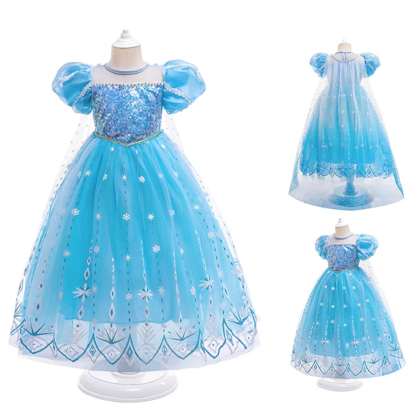 

Cospaly Costume, Children's Skirt Cartoon Printed Dress, Girl's Mesh Princess Skirt Long Cape, Children's Performance Costume