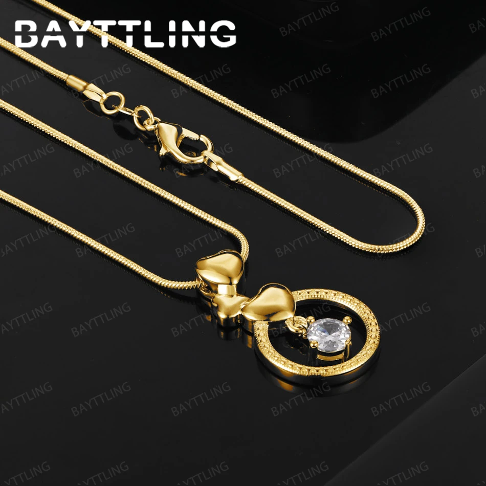 

925 Sterling Silver 18K Gold 16-30 Inch Exquisite Round Zircon Pendant Necklace, Stylish Women's Wedding Jewelry