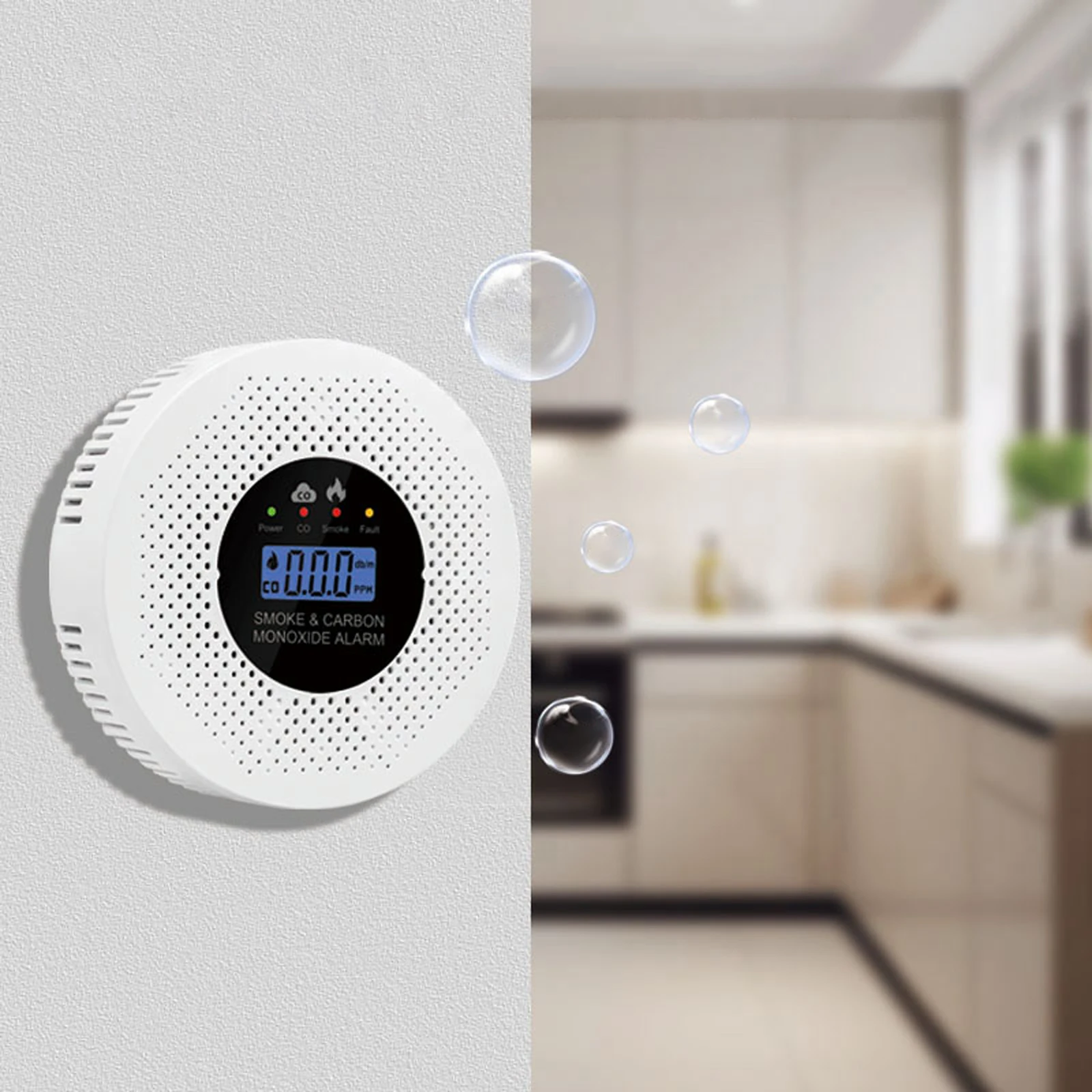 2-in-1 Kohlenmonoxid- und Rauchmelder mit LCD-Anzeige, Batteriebetriebener CO-Alarm und Rauchmelder für Haus- und Hotelsicherheit