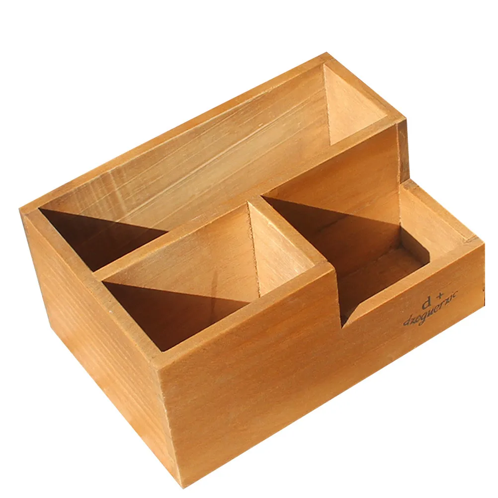 1Pcs Succulent Flowerpot 3 Grids Wooden Box Vintage Color Compartment Sundries Organizer Versatile Wood Planter Herb Organizer