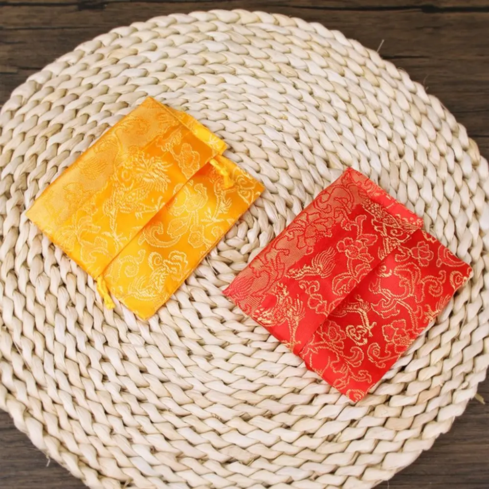 Borsa portaoggetti con coulisse a forma di fiore con ricamo drago Borsa portaoggetti in tela di grande capacità con fiori Borsa a secchiello Borsa per imballaggio di gioielli