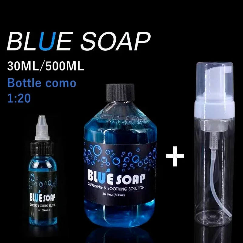 Blue Tattoo Soap - Concentrated Cleanser for Pre/Post Tattoo Care & Piercing Aftercare, with Wipes.