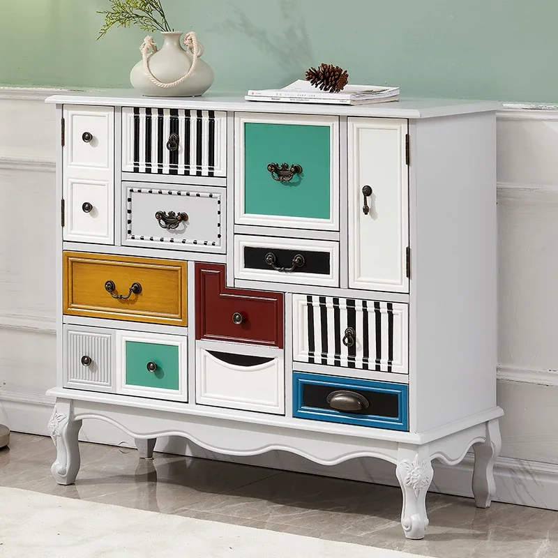 chest table, entrance hall partition, pastoral painted solid wood decoration, storage, multi-chest