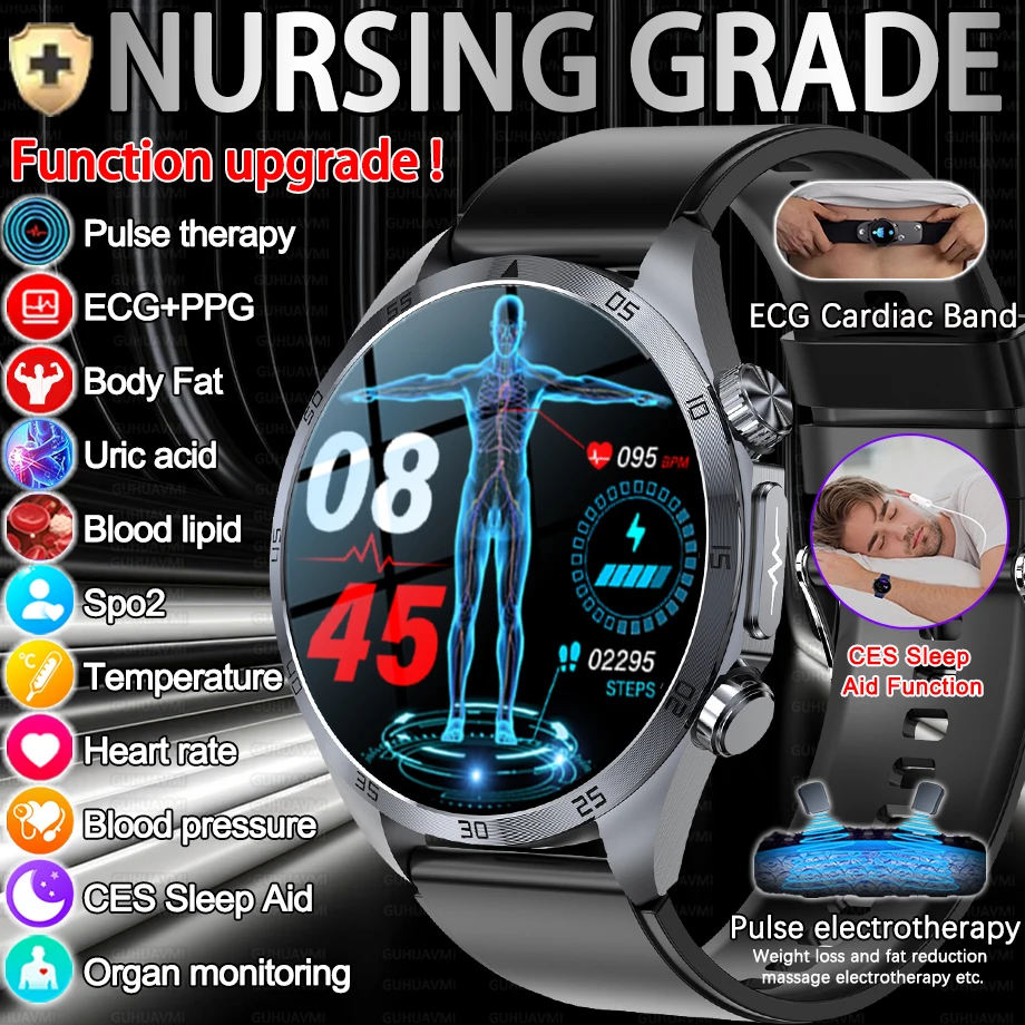 

2025 New Nursing level Pulse therapy Health Smartwatch Men ECG+PPG Blood pressure lipid CES sleep aid Body fat BMI Men Braceles