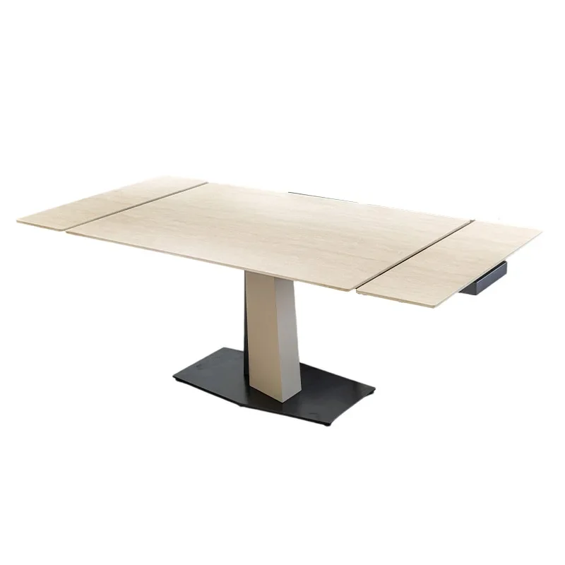 

functional retractable dining table, modern light luxury 10-person rectangular rock slab dining table
