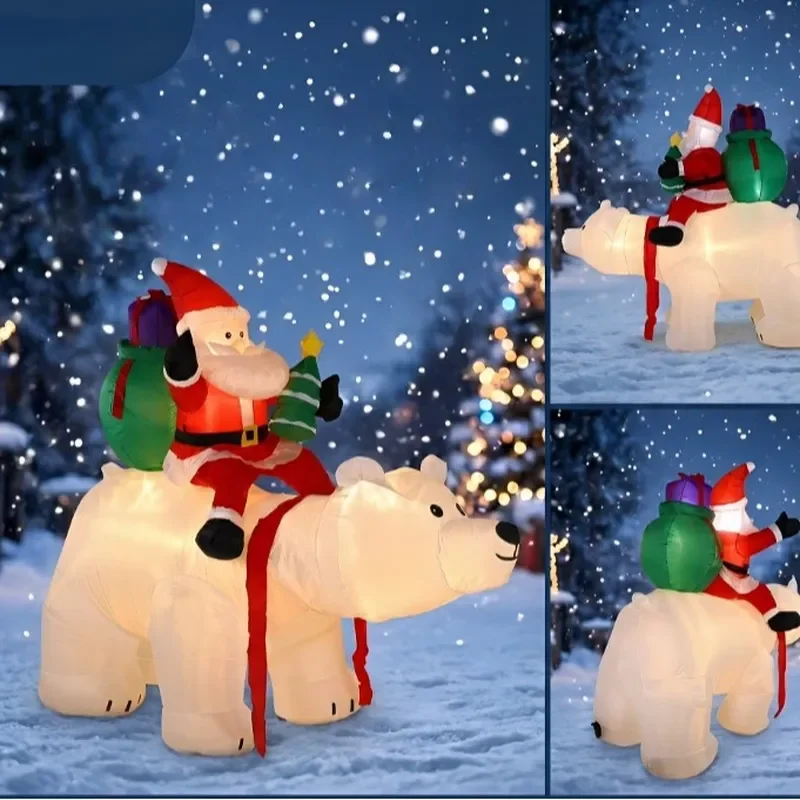 2.1m Inflatable Santa Claus Riding Polar Bear LED Light Up Christmas Decoration Outdoor Garden Yard Holiday Party Ornament