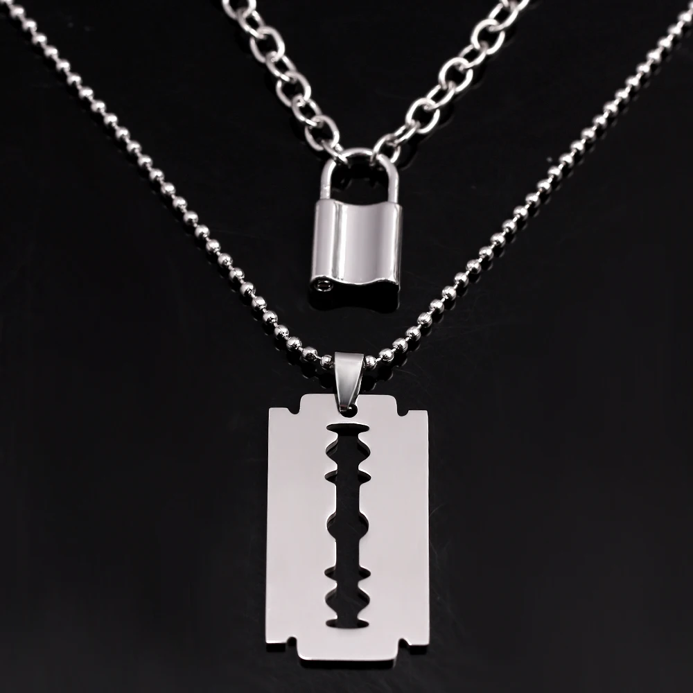 

Minimalist Hip Hop Punk Style Blade Lock Necklace Geometry Pendant Unisex Personality Jewelry Accessory