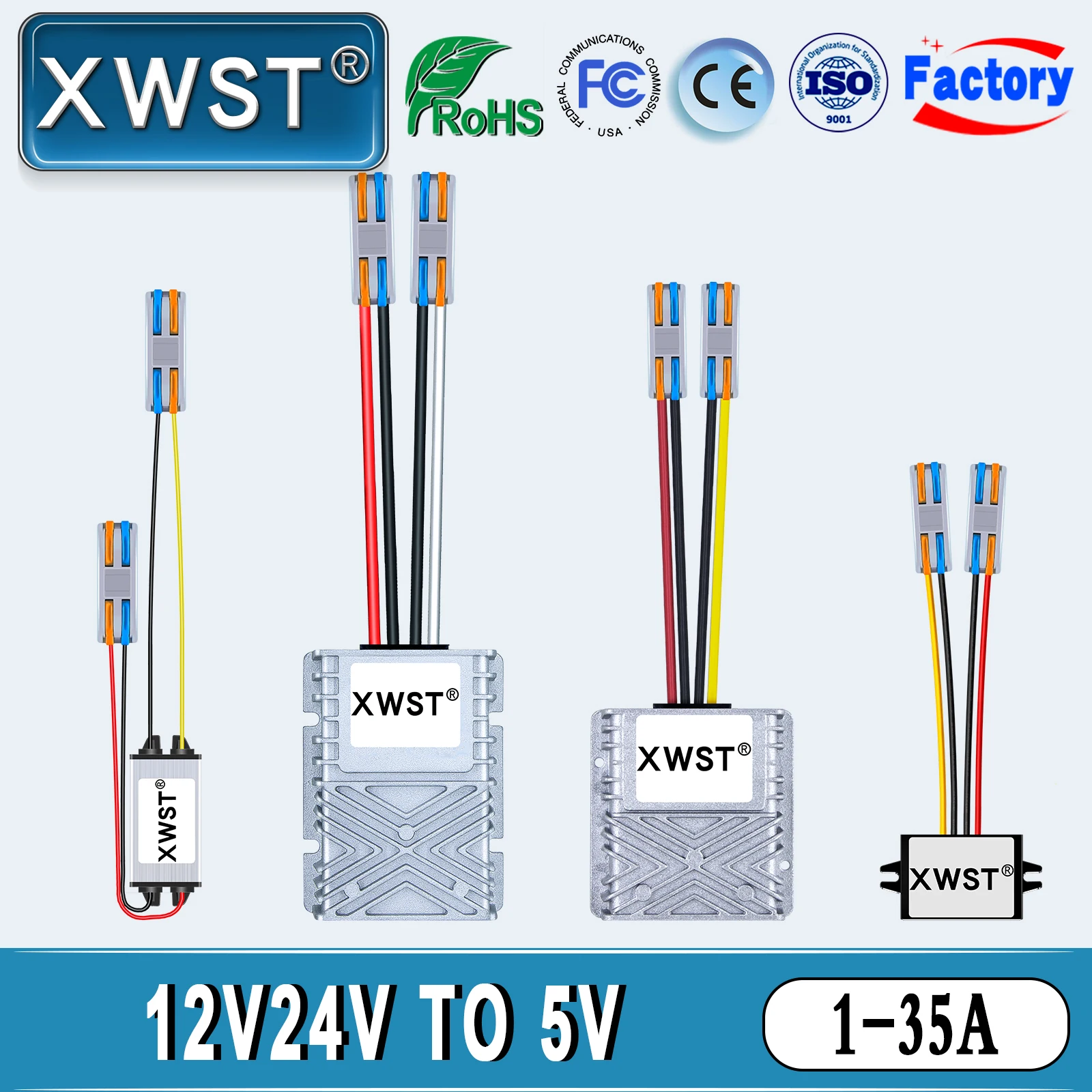 XWST DC DC 12v 24v to 5v Voltage Converter 1A 2A 3A 5A 10A 15A 20A 35A Step Down waterproof Buck 5v Voltage Reducer