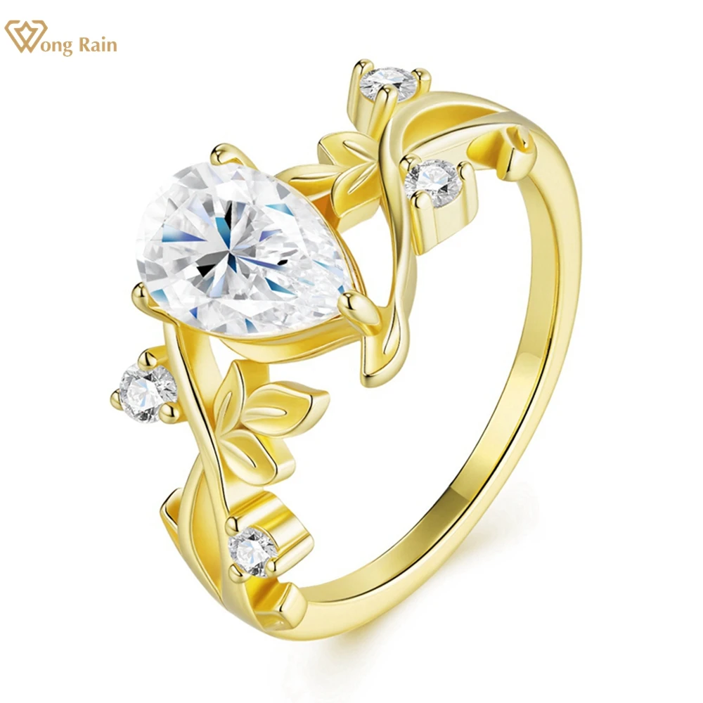 

Wong Rain, твердое серебро 925 пробы, 3EX VVS1, цвет D, грушевидная огранка, настоящие муассанитовые бриллианты, обручальные кольца с драгоценными камнями, ювелирные изделия