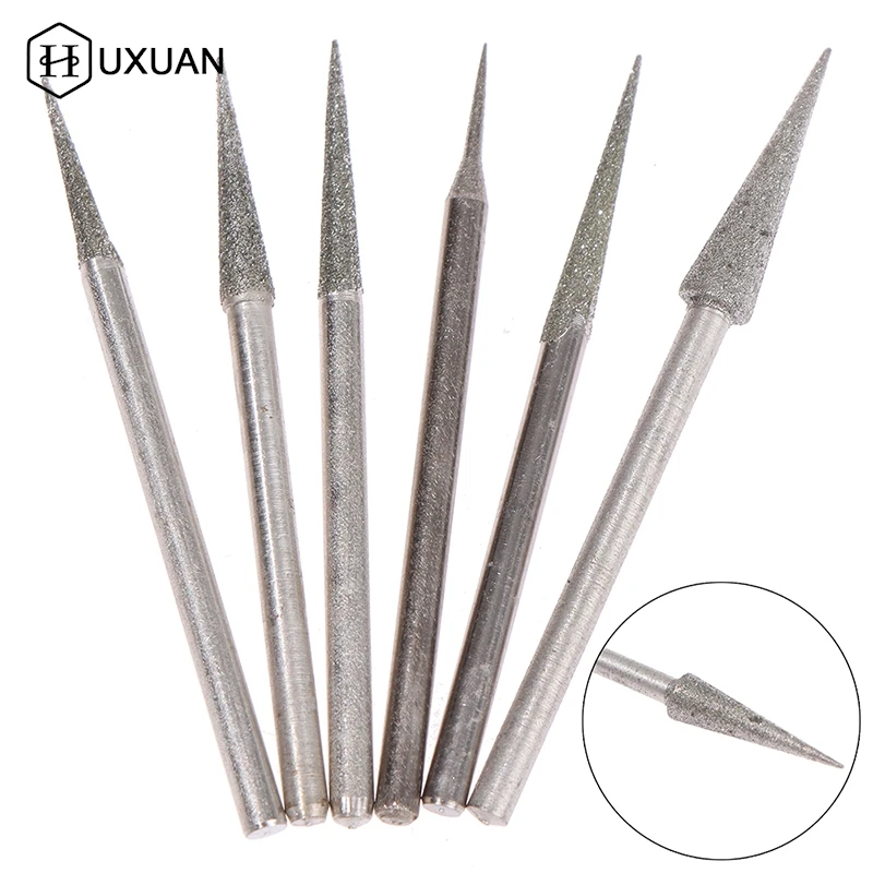 6Pcs Dremel Accesories 2.35mm Shank Electroplating Diamond Grinding Head Polished Needle Jade Stone Carving Engraving Tool