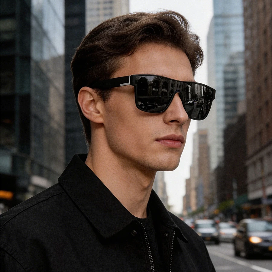 Fashion Designer Brand Square Sunglasses One‑Piece Lens Classic Colorful Striped Summer Eyewear Unisex Vacation Outdoor Leisure