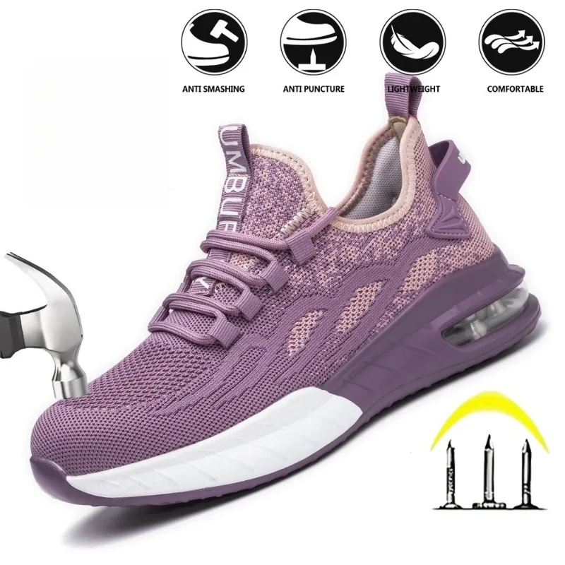 

Женская обувь, дышащая, неразрушимая защитная обувь, защита от ударов и проколов, рабочие ботинки со стальным носком, весенние женские кроссовки