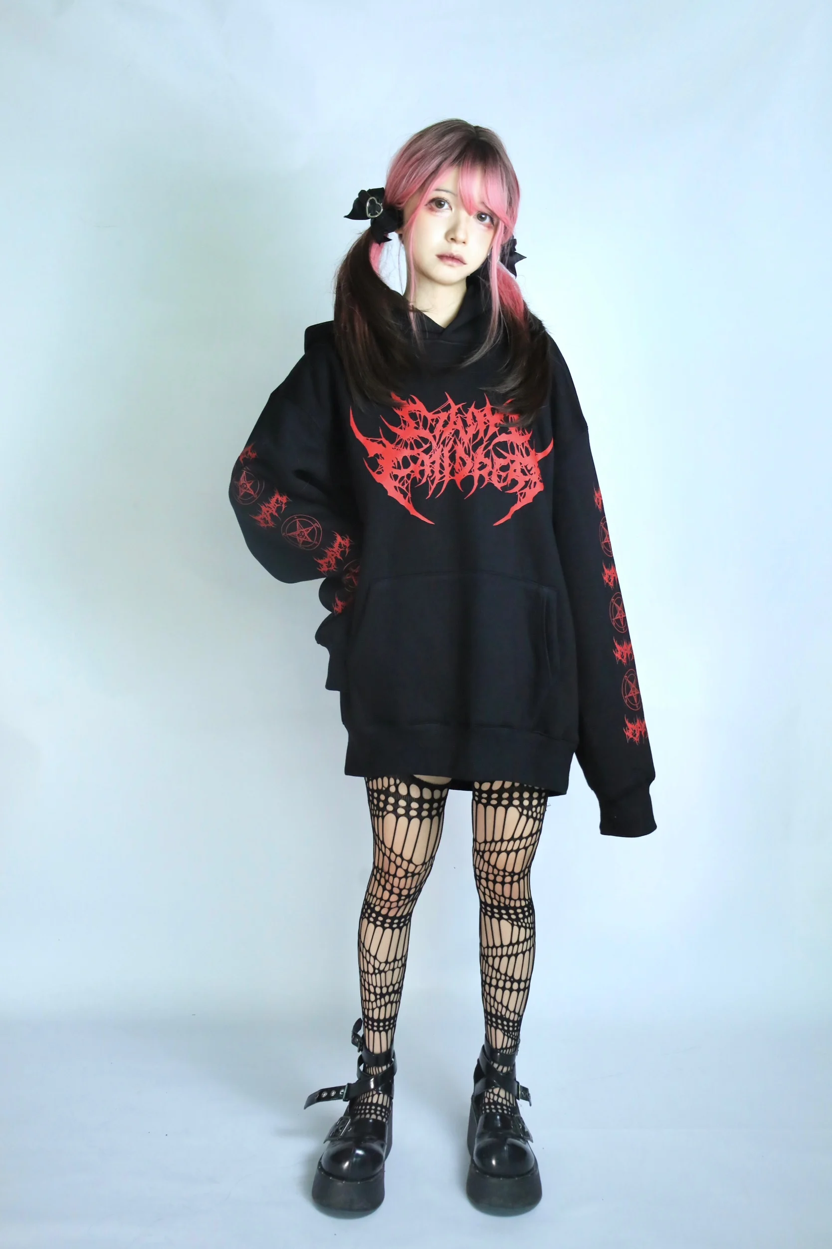 Japanese Mine Style Subculture Gothic Punk Printed Long Sleeve Loose Casual Hoodies Fleece Lined Sweatshirts Women Autumn Winter