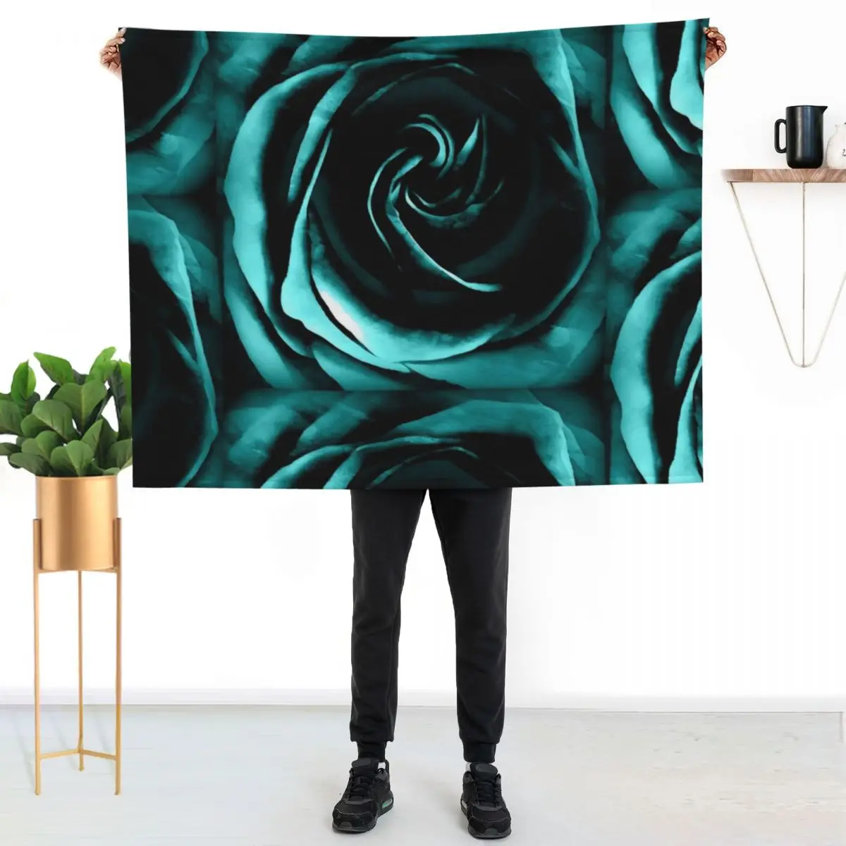 Teal Rose - Be still My Soul Throw Blanket Hairys Nap warm winter Camping Designers Luxury Blankets