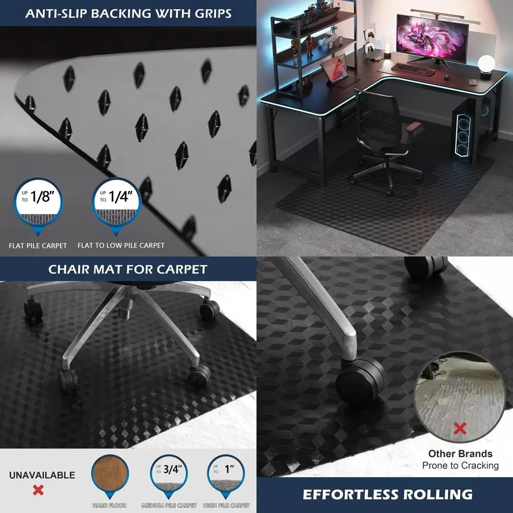 

Большой сверхпрочный виниловый коврик для стула 46 x 60, для ковровых полов, нескользящая ручка, защита для офисного пола с 3D-геометрическим дизайном