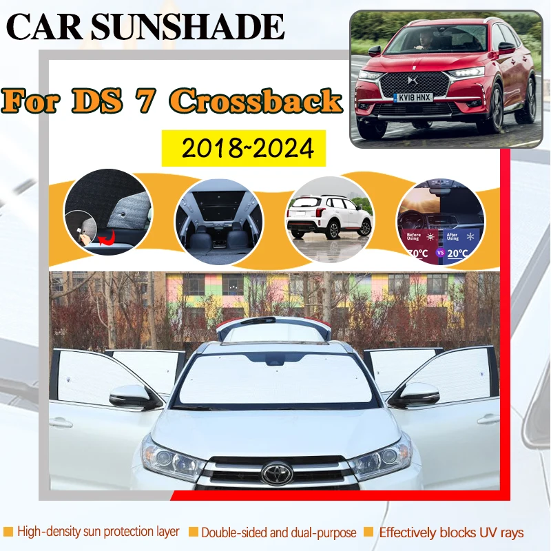 Car Full Coverage Sunshades For Citroen DS7 Accessories 2018~2024 DS 7 Crossback Window Windshield Covers Anti-UV Visors Sticker