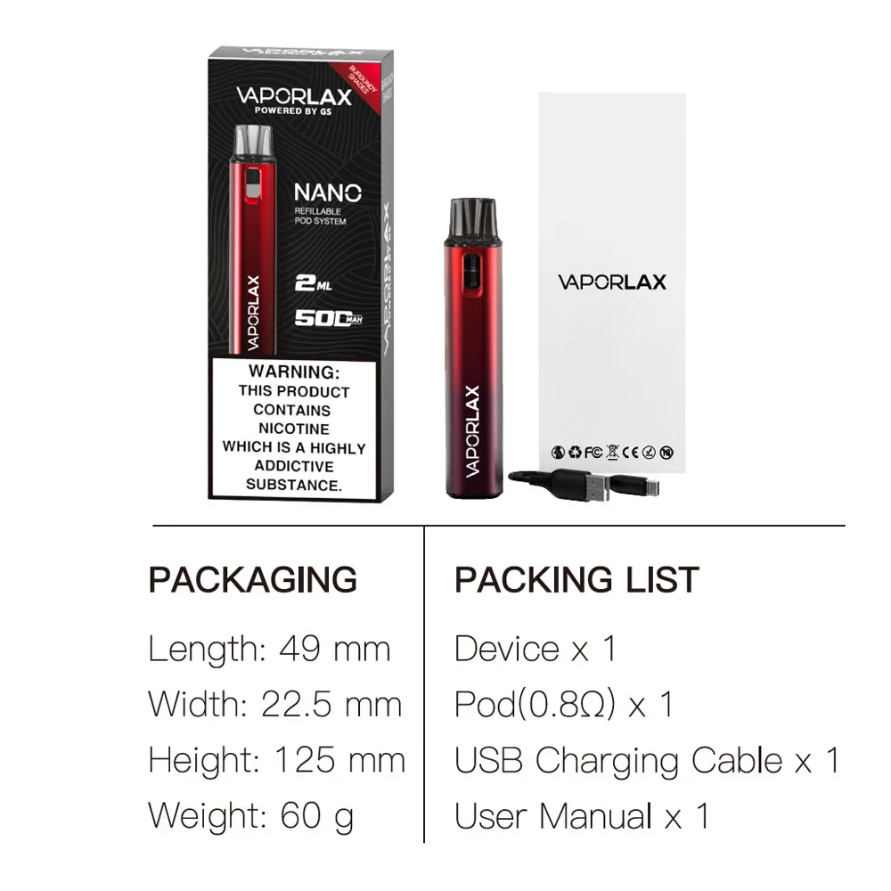 Электронная сигарета, 500 мАч, 2,0 мл, Ом