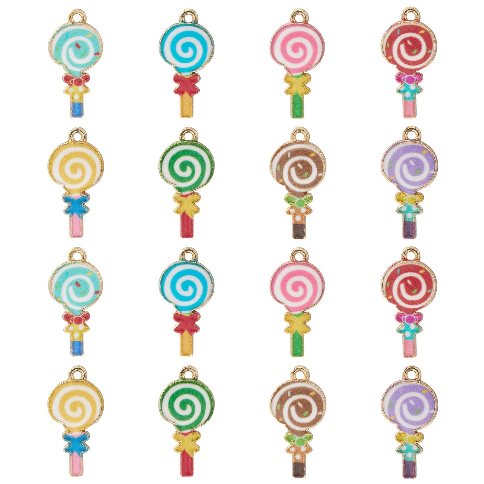 Pandahall 40Pcs 8 Styles Enamel Lollipop Charms Colorful Sweet Candy Dessert Snack Charms for Jewelry DIY Making