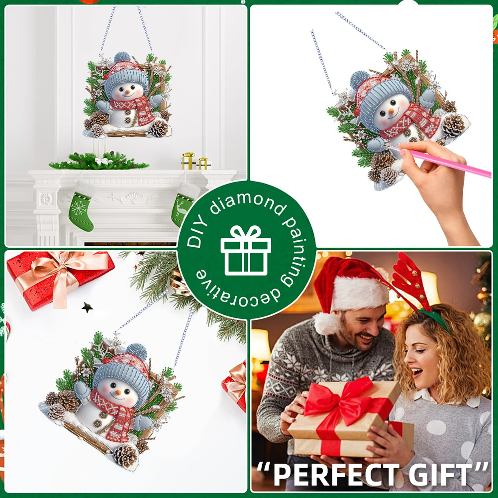 

Xmas Theme 2D Flat DIY Diamond Painting Set Hanging Diamond Art Kits Rhinestone Diamond Art Window Pendants Wall Door Decoration