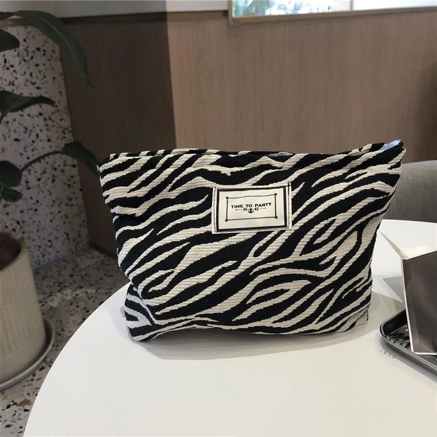 Leopard Zebra Makeup Bag Women Zipper Cosmetic Organizer Cloth Handbag Box Shape Portable Toiletry Case for Girls
