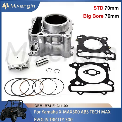 오토바이 엔진 부품 실린더 피스톤 개스킷 키트, 야마하 스쿠터 X-MAX300 ABS CZD300 B74-E1311-00 STD 70mm 큰 보어 76mm