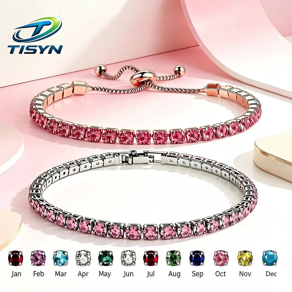 Adjustable Sparkling Crystal Zirconia Tennis Bracelet Rose Gold Silver Color Unisex Elegant Wedding Party Fashion Jewelry Gift