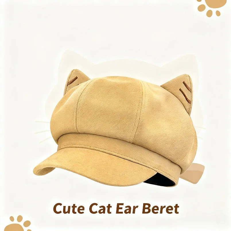 1PC Cute Stylish Cat‑Ear Beret with Playful Ear Details‑A Lovely Fashion Headpiece for Daily Street‑Style Looks, Anime‑Inspired Outfits, Gifting and Accenting Trendy Casual Ensembles