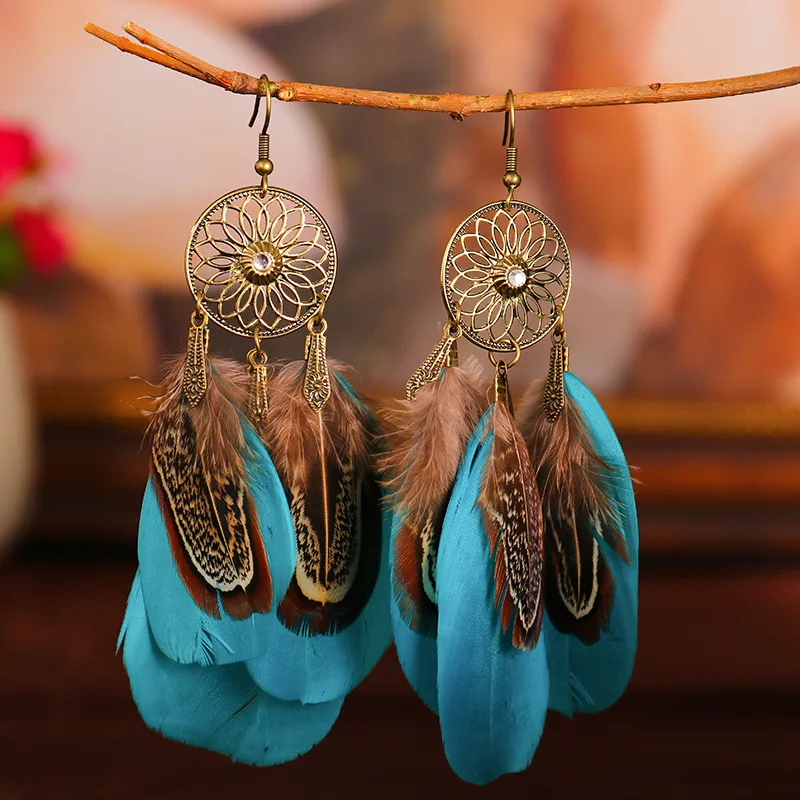 Boho Jewelry orecchini etnici Vintage Dream Catcher Feather nappa bohémien da donna