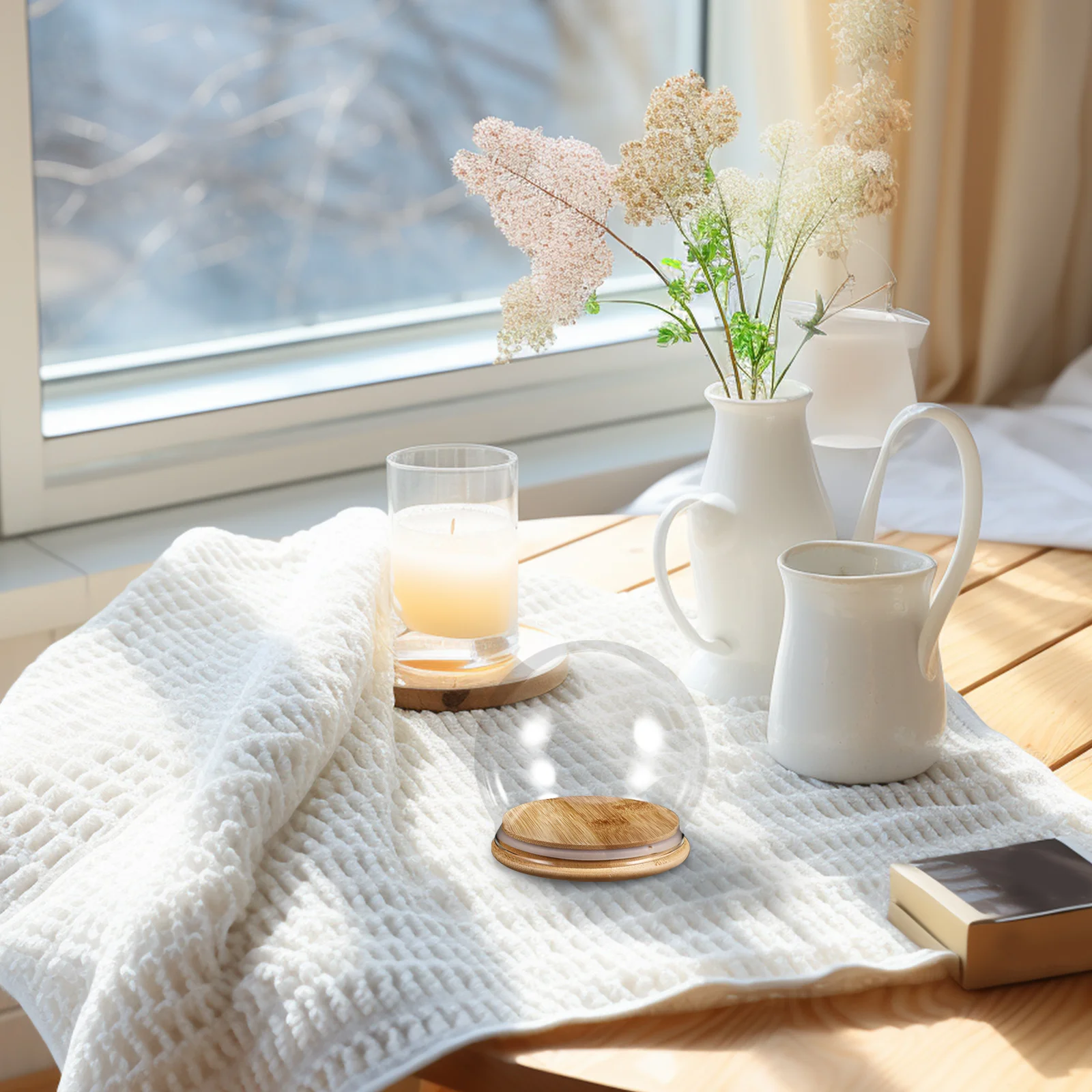 

Eternal Flower Glass Display Dome Cloche Clear Round Glass Dome Wood Base Tabletop Showcase Bell Jar Display Case for Home